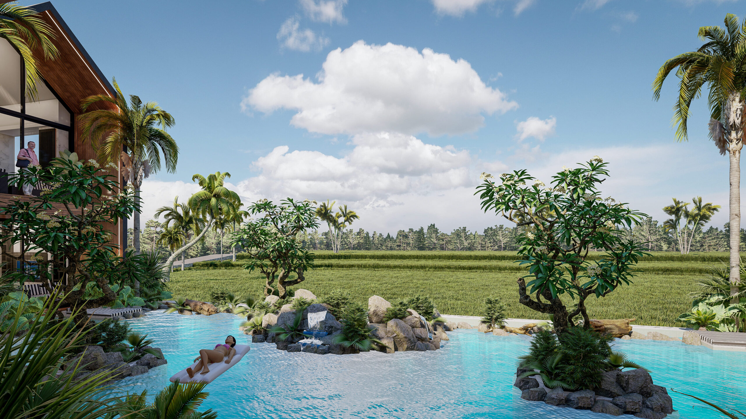 CONTEMPORARY 2/3 BEDROOM VILLA WITH PANORAMIC RICE FIELD FOR SALE LEASEHOLD IN UBUD BE-781 